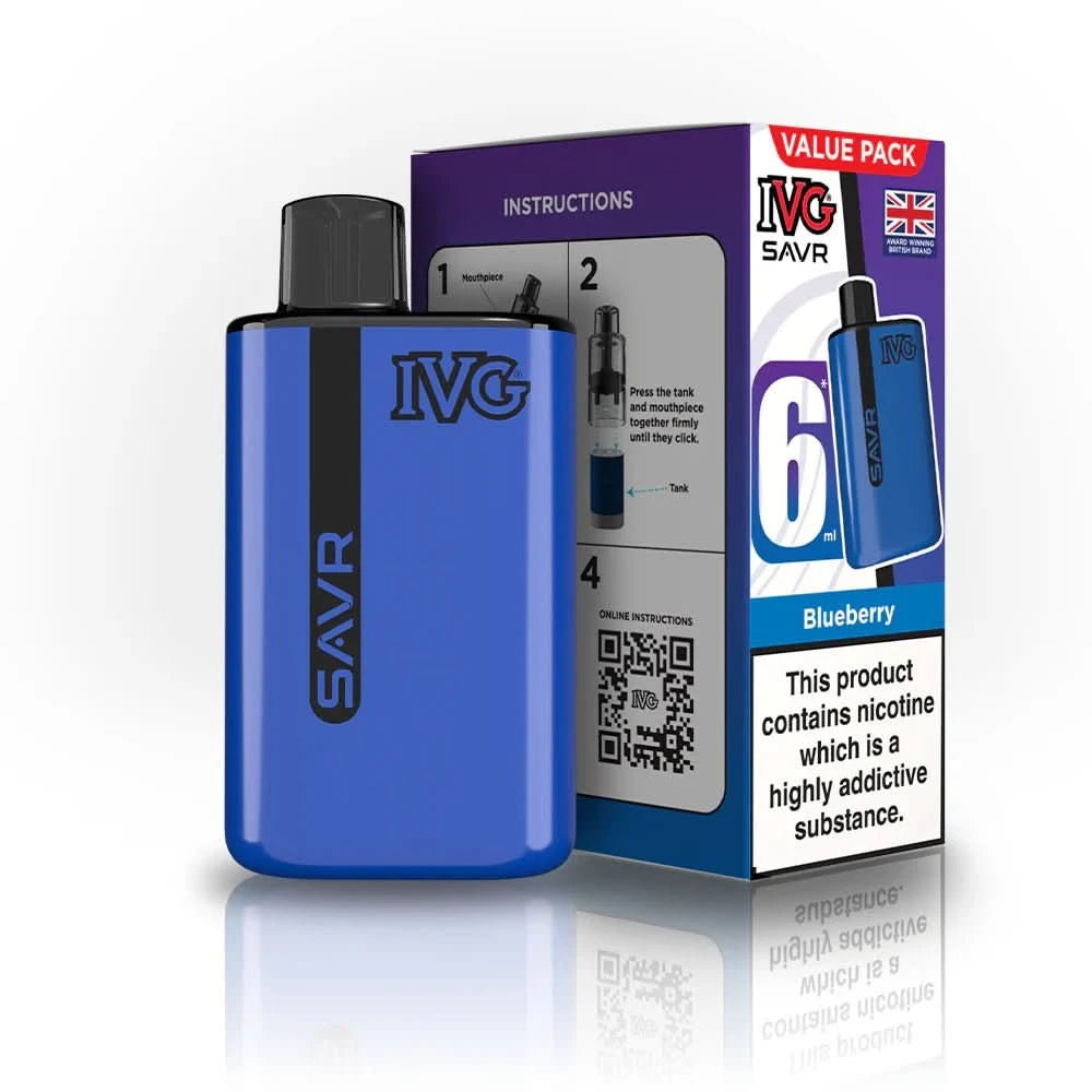 IVG SAVR 3000 Disposable Starter Vape Device - Pack of 5 - Eliquid Base - Blueberry